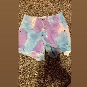 Blue and purple tie-dye shorts